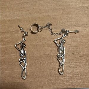 $5 when bundled- Silver Skeleton Earrings with Chain